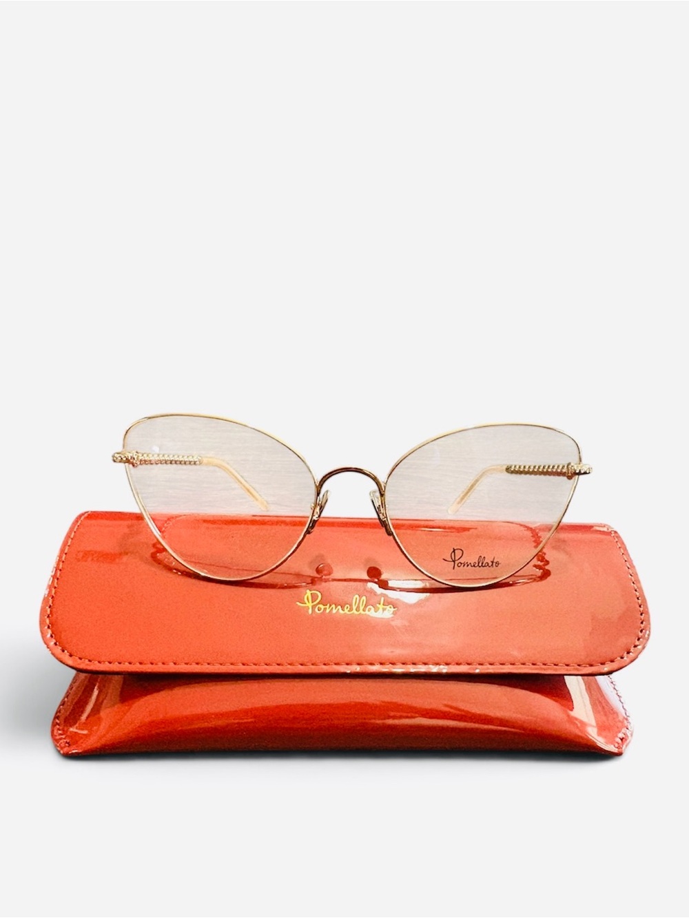 Pomellato Eyeglasses PM0104 Metal Gold Cat Eye Swarovski Stone 58-140 Authentic